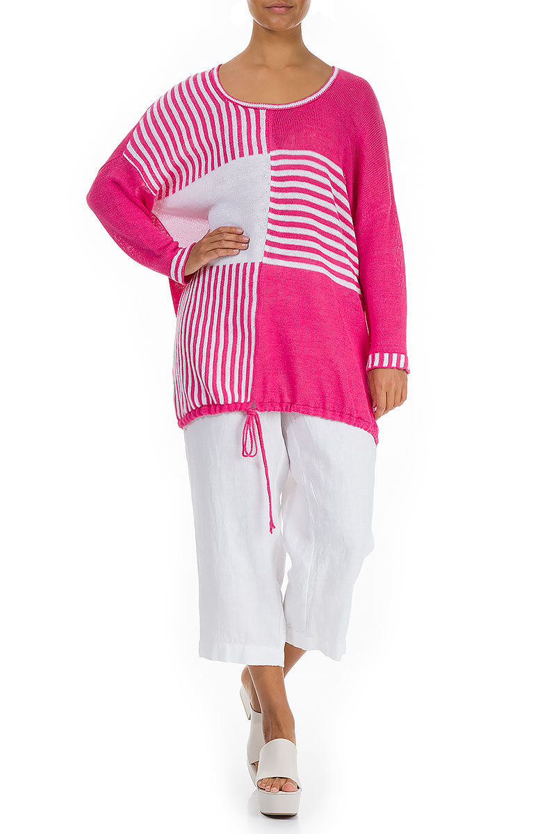 Loose Stripy White Pink Linen Jumper 5