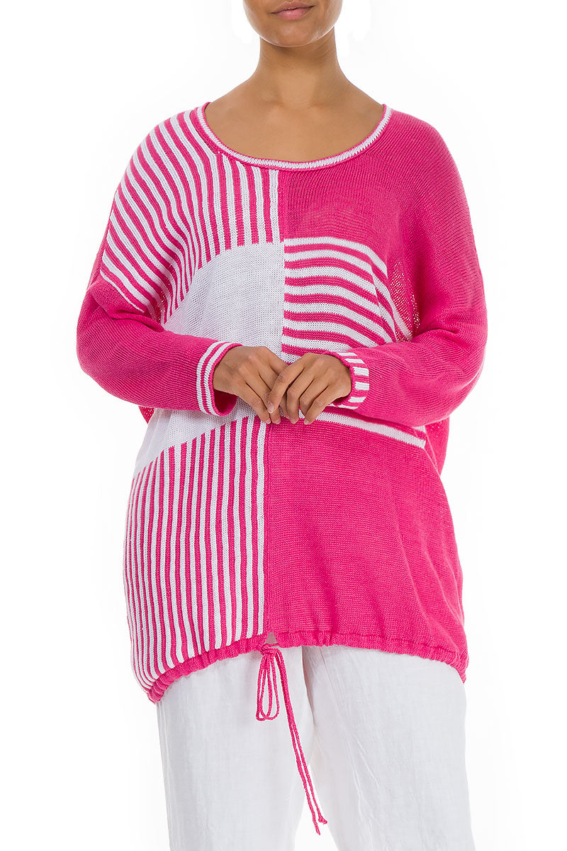 Loose Stripy White Pink Linen Jumper 3