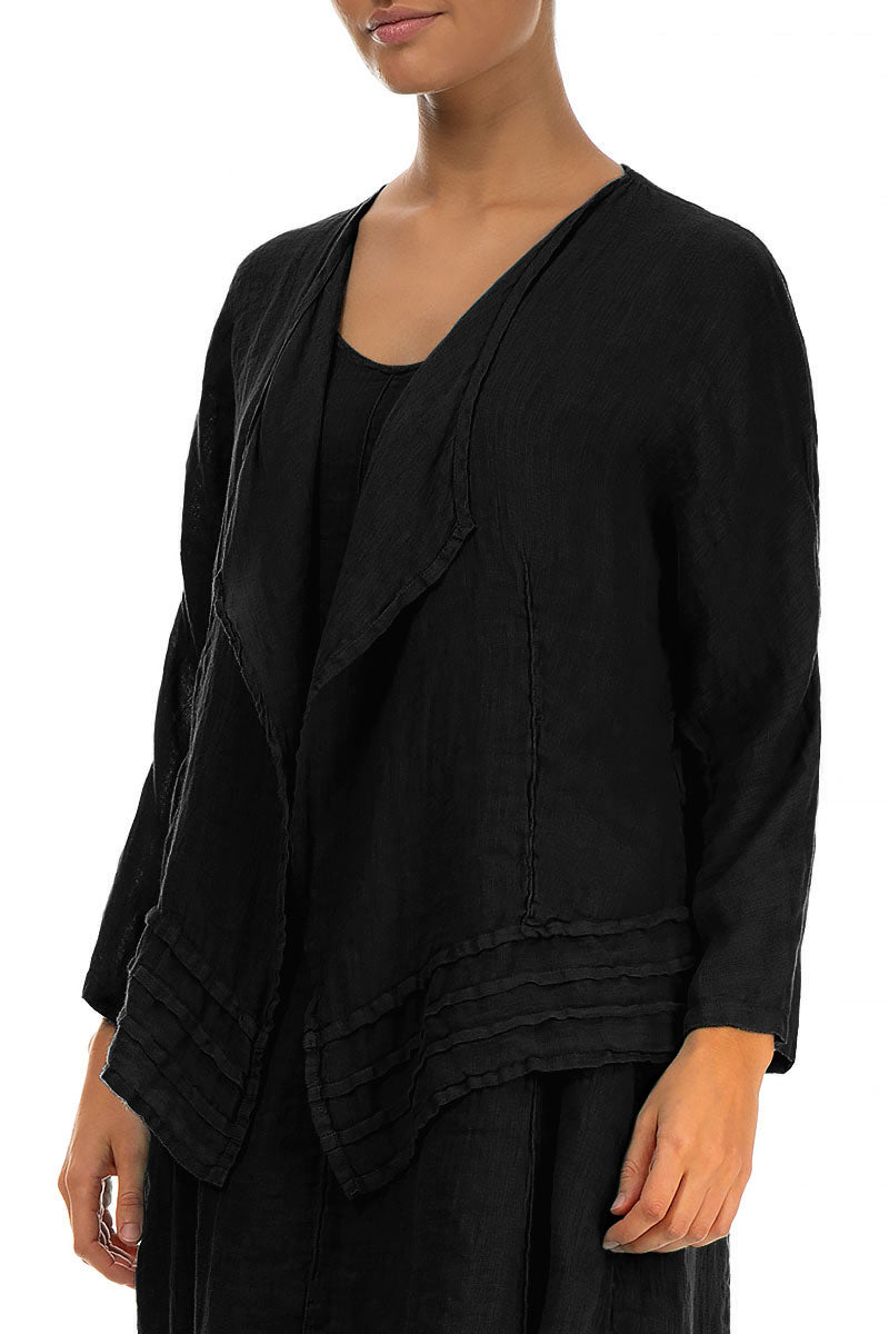 Open Black Gauze Linen Jacket 3