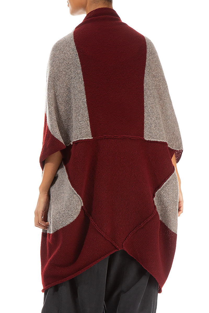 Open Reversible Maroon Beige Wool Wrap Cardigan 3
