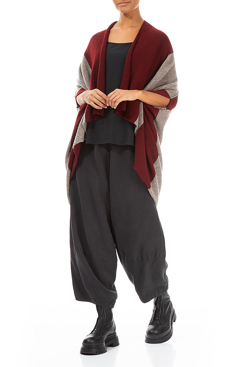 Open Reversible Maroon Beige Wool Wrap Cardigan 5
