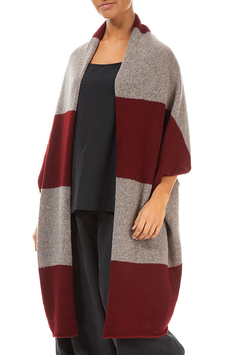Open Reversible Maroon Beige Wool Wrap Cardigan 4