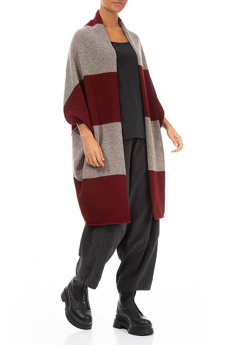 Open Reversible Maroon Beige Wool Wrap Cardigan 6