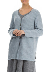 Silver Blue Rib Knit Wool Cardigan 3