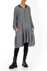 Ruffle Hem Grey Wool Bomber Dress 3