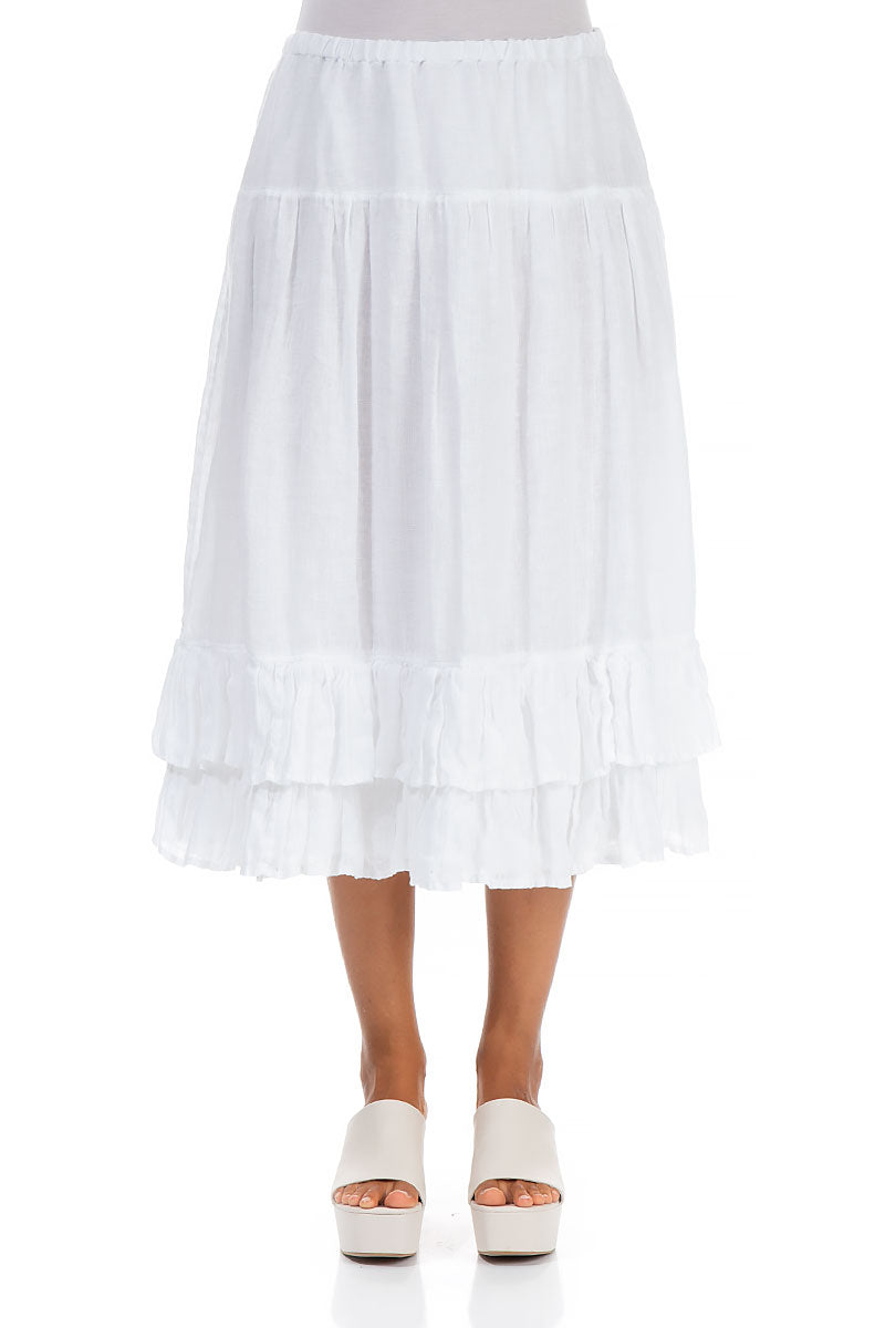 Ruffled Hem White Linen Midi Skirt 1
