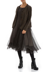 Short Crinkled Chocolate Brown Silk Linen Jacket 5