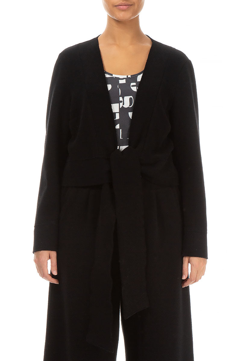 Short Tie Front Black Cotton Jersey Jacket 1