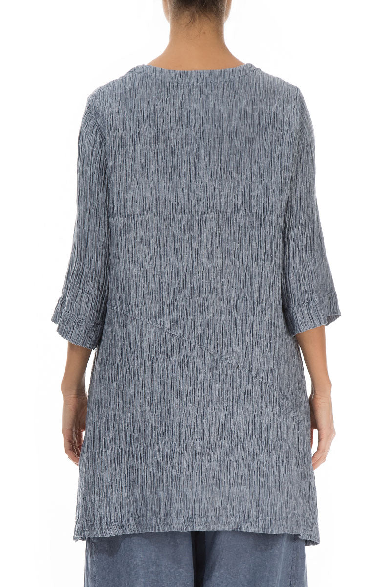 Pocket Crinkled Blue Iris Silk Tunic 2