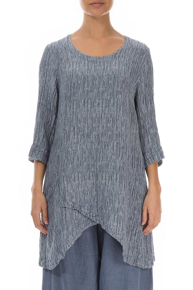 Pocket Crinkled Blue Iris Silk Tunic 1