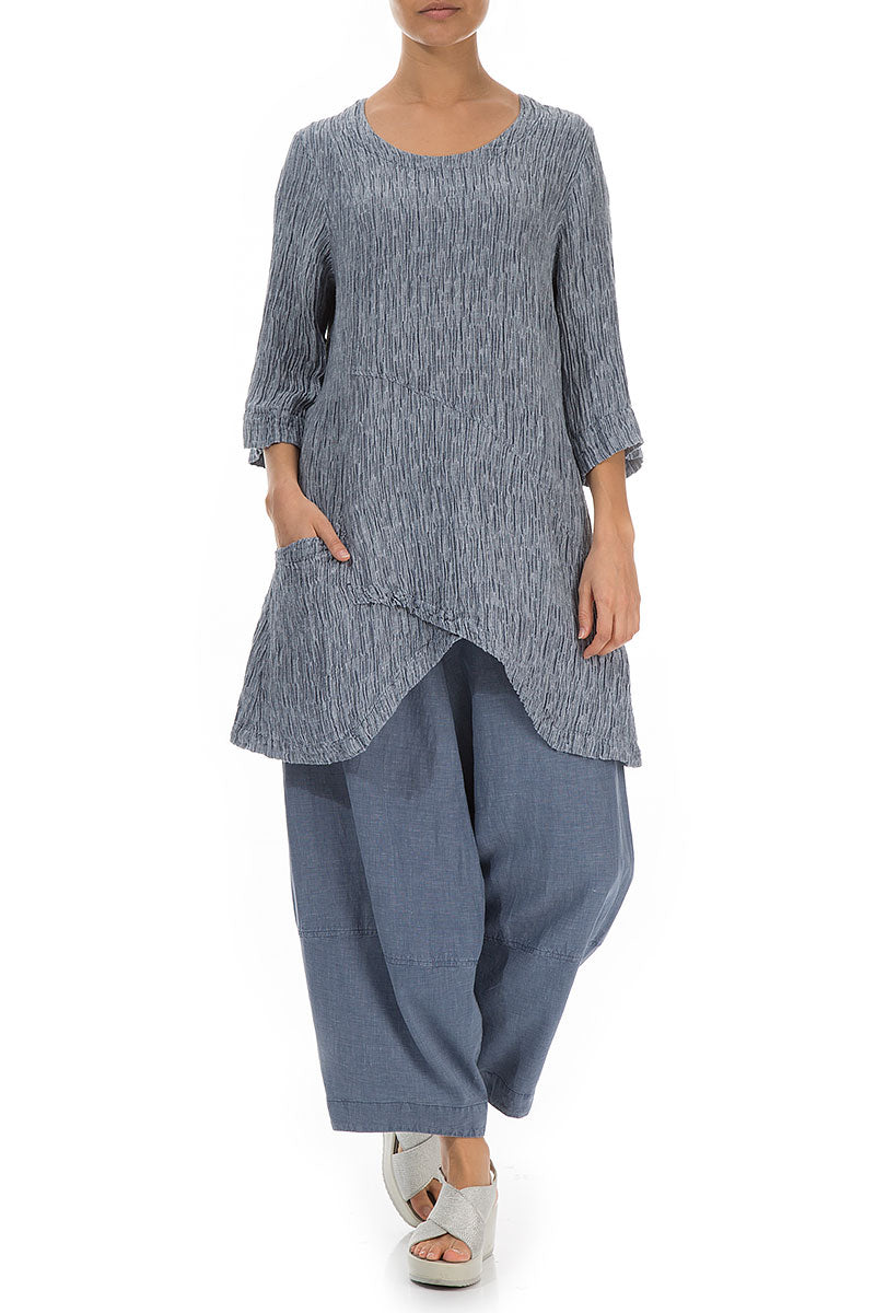 Pocket Crinkled Blue Iris Silk Tunic 4