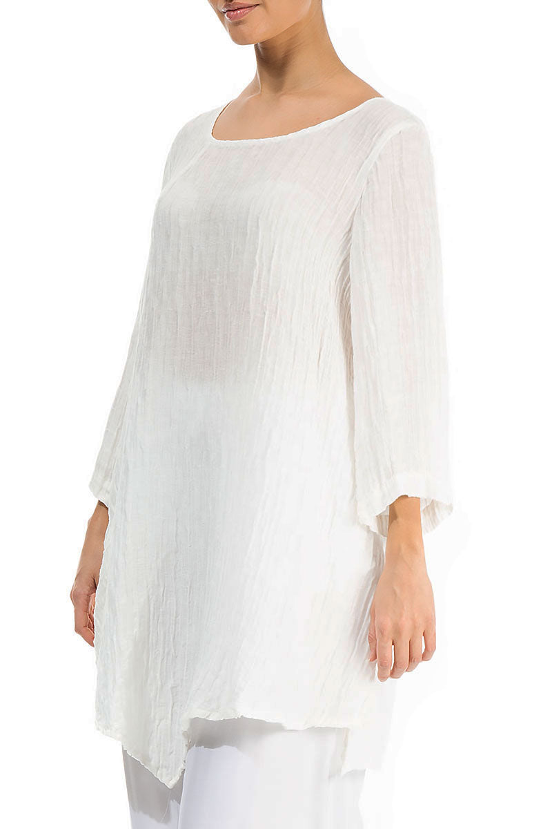 Side Pocket Crinkled Off White Silk Tunic 3