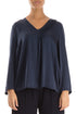 Side Ruffle Navy Purple Silk Blouse 1