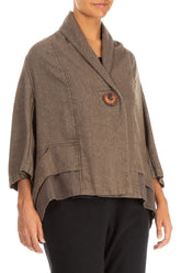 Single Button Brown Wool Linen Jacket 3