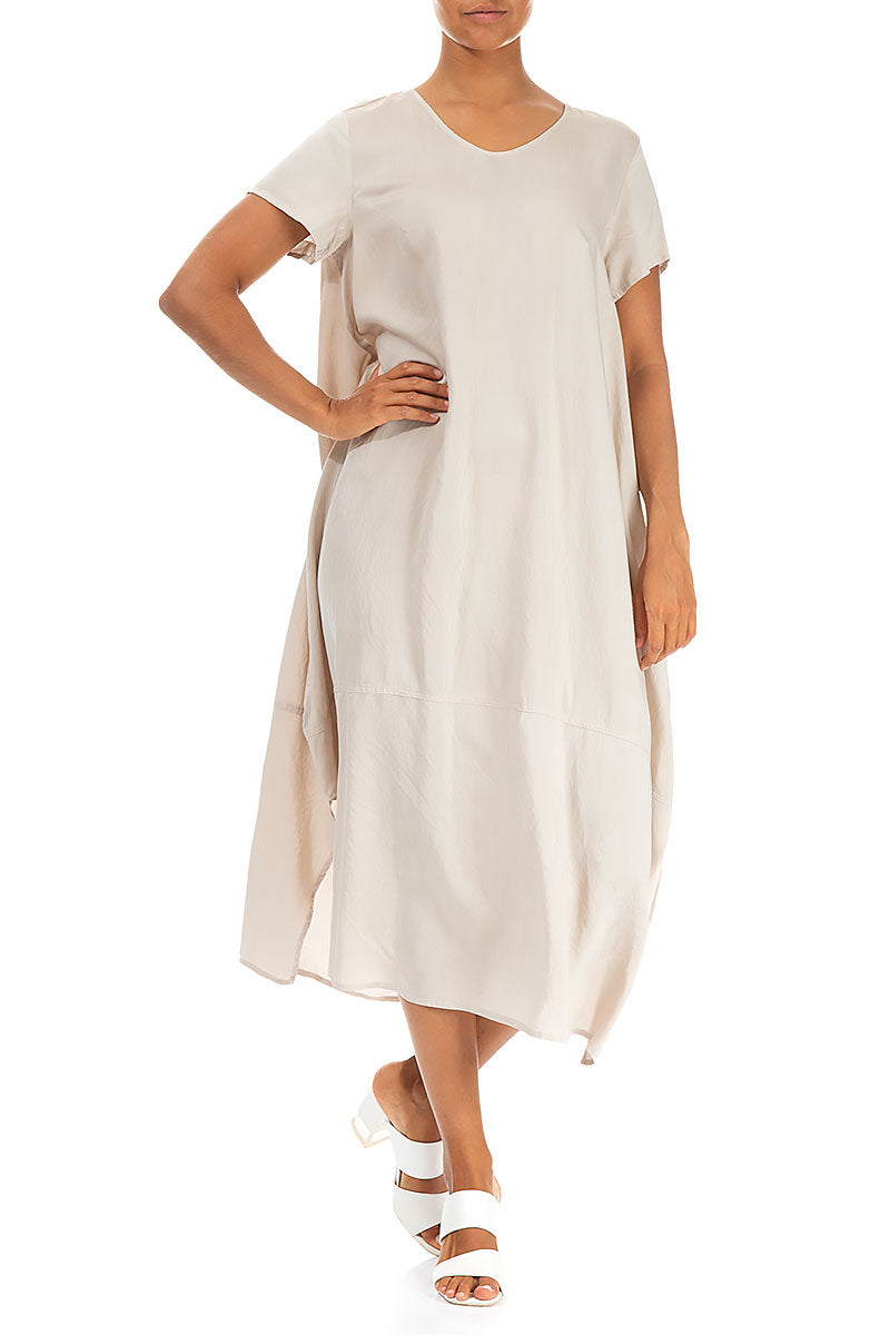 Single Pocket Sand Beige Silk Bamboo Dress 4
