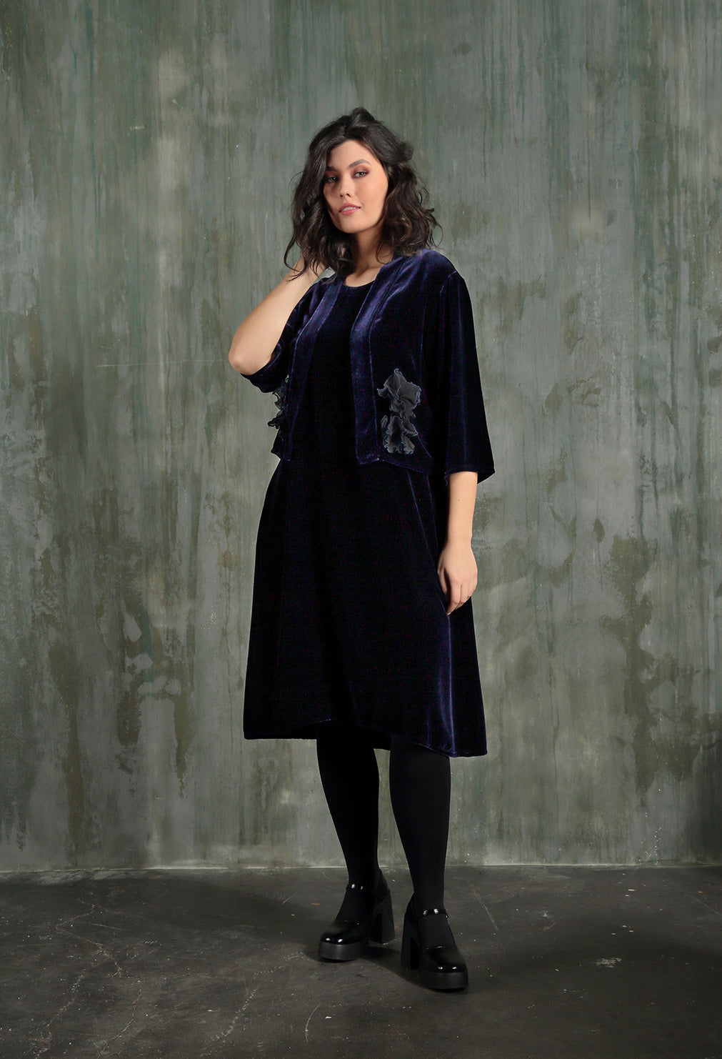 Sleeveless Purple Silk Velvet Dress 7