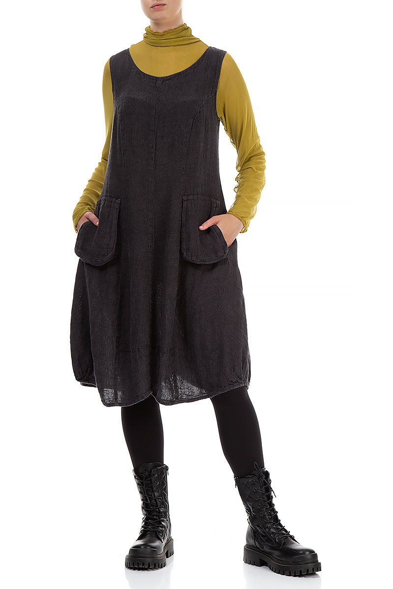 Sleeveless Balloon Charcoal Mélange Linen Dress 3