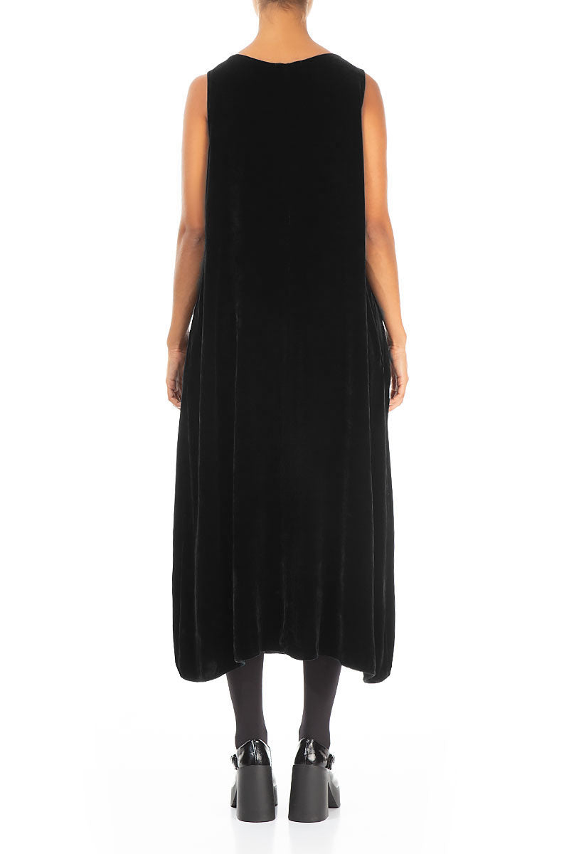 Sleeveless Black Silk Velvet Dress 3