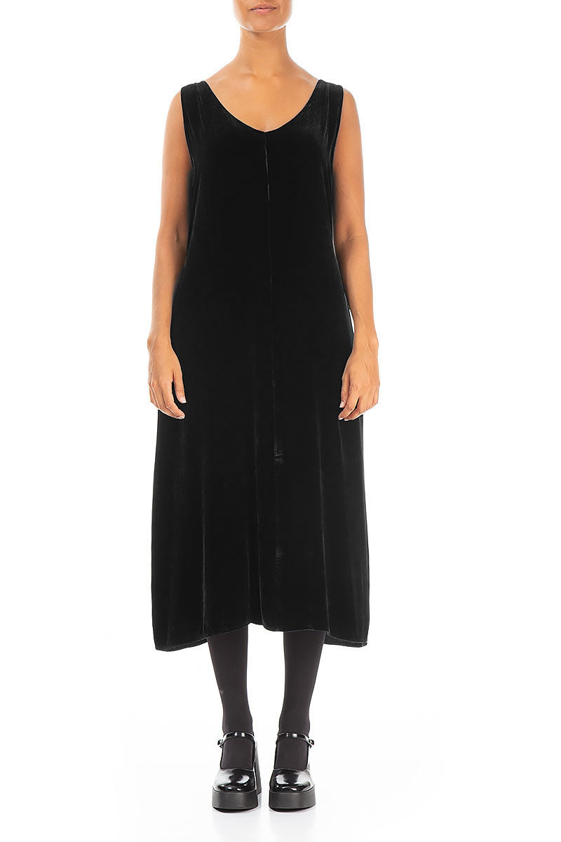 Sleeveless Black Silk Velvet Dress 2