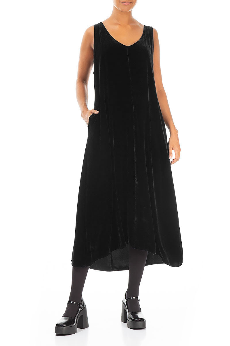 Sleeveless Black Silk Velvet Dress 4
