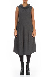 Sleeveless Cowl Neck Grey Wool Cotton Dress 1