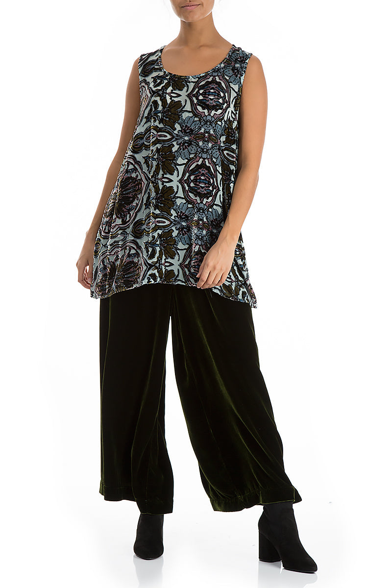 Sleeveless Devoré Ornament Silk Velvet Blouse 4