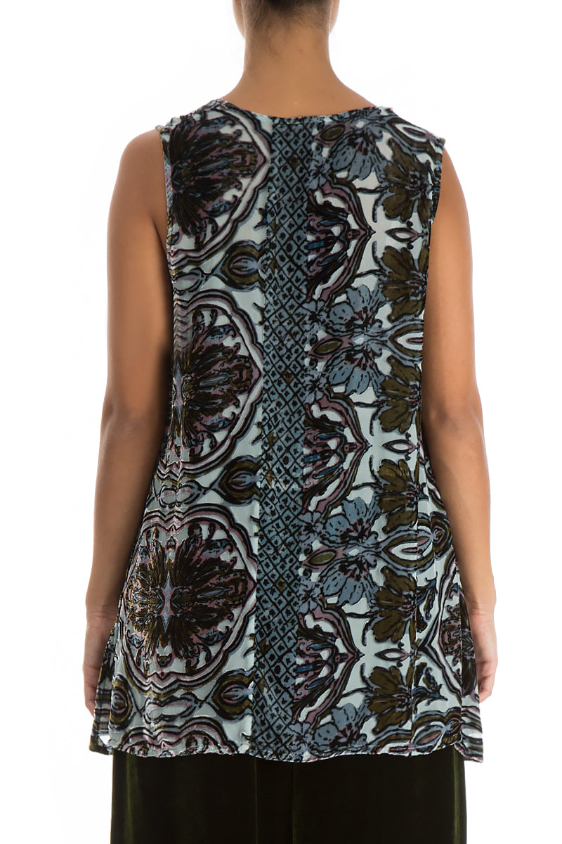 Sleeveless Devoré Ornament Silk Velvet Blouse 2