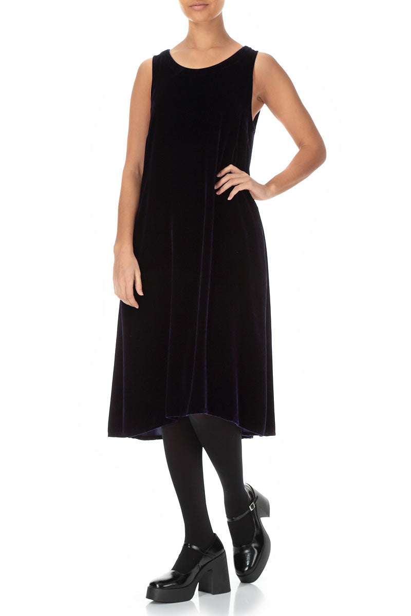 Sleeveless Purple Silk Velvet Dress 4