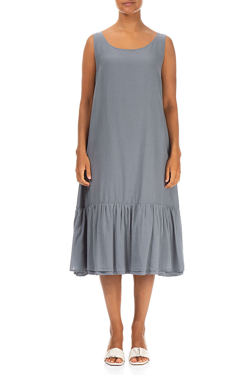 Sleeveless Storm Grey Silk Cotton Shift Dress 1