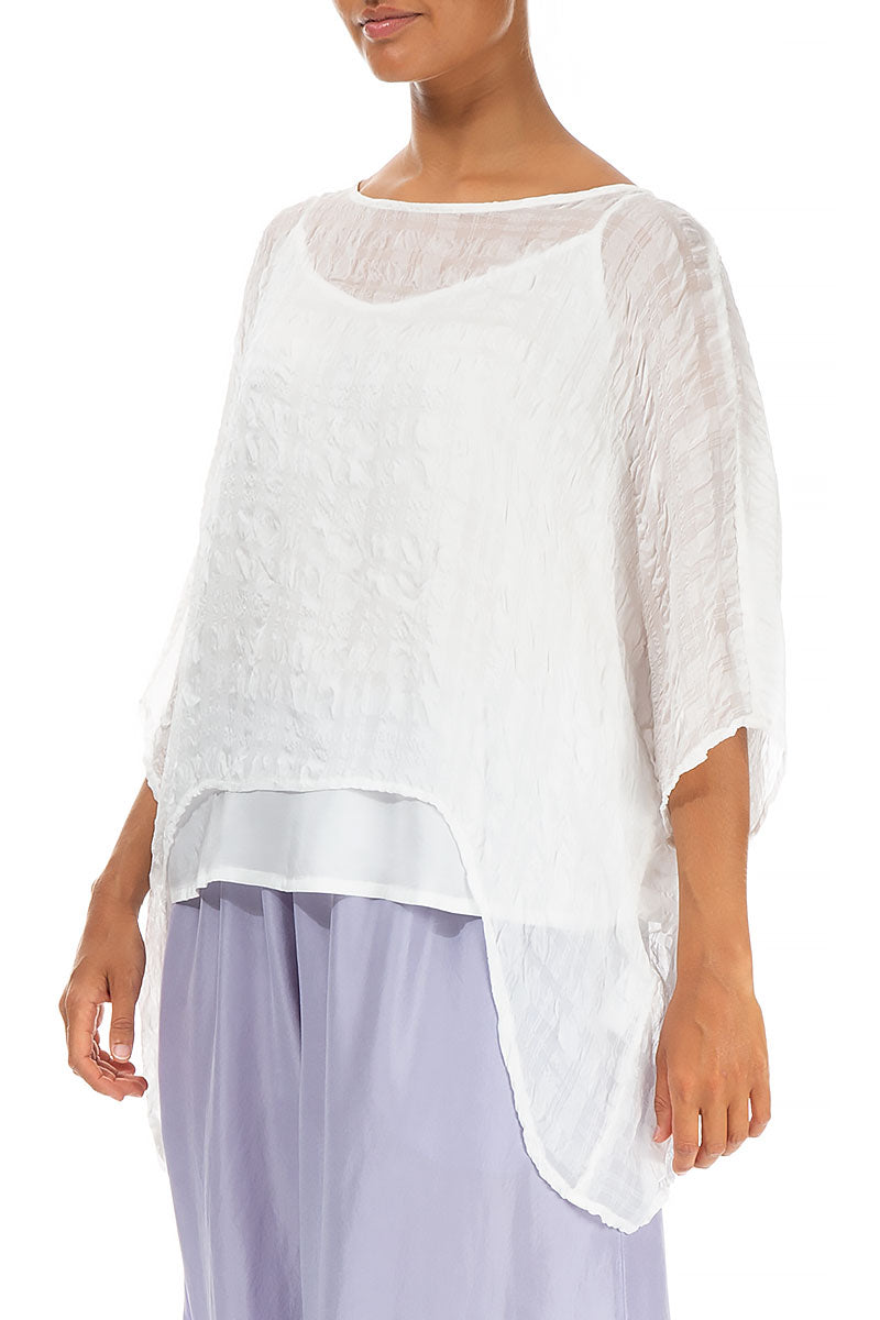 White Textured Kaftan Silk Blouse 3
