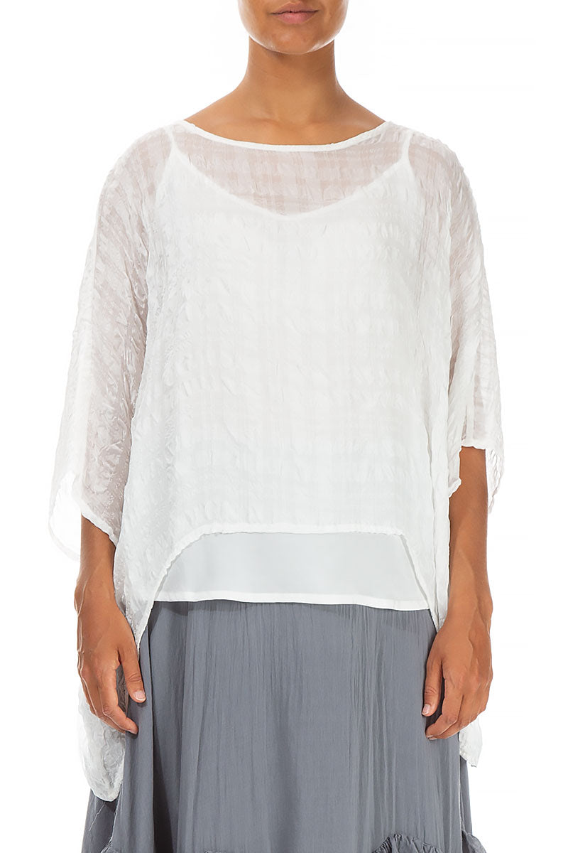White Textured Kaftan Silk Blouse 1
