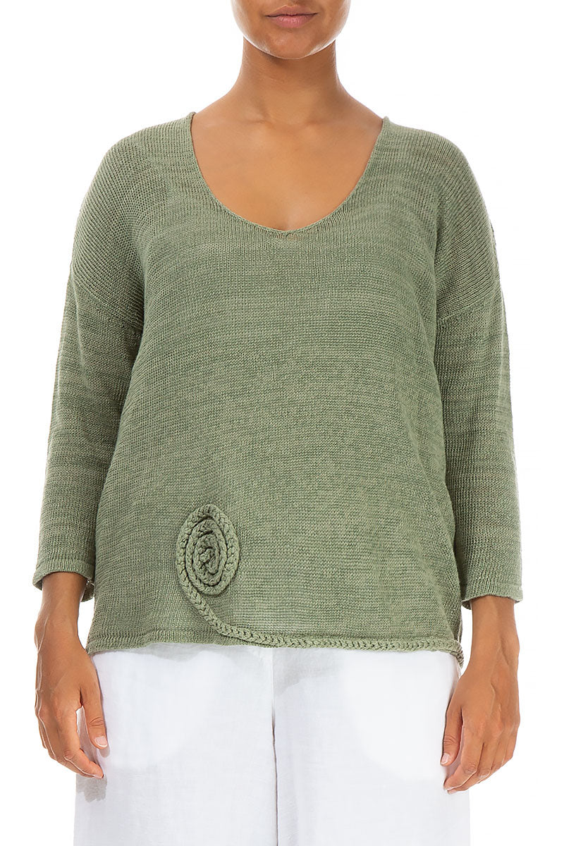 Twisted Plait Pistachio Linen Jumper 1