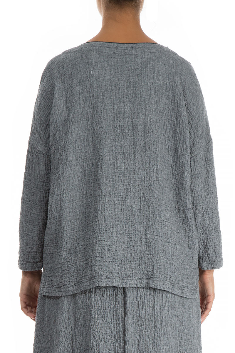V-Neck Grey Wool Blouse 2
