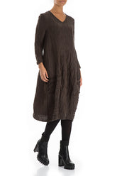 V-Neck Crinkled Ash Silk Linen Dress 4
