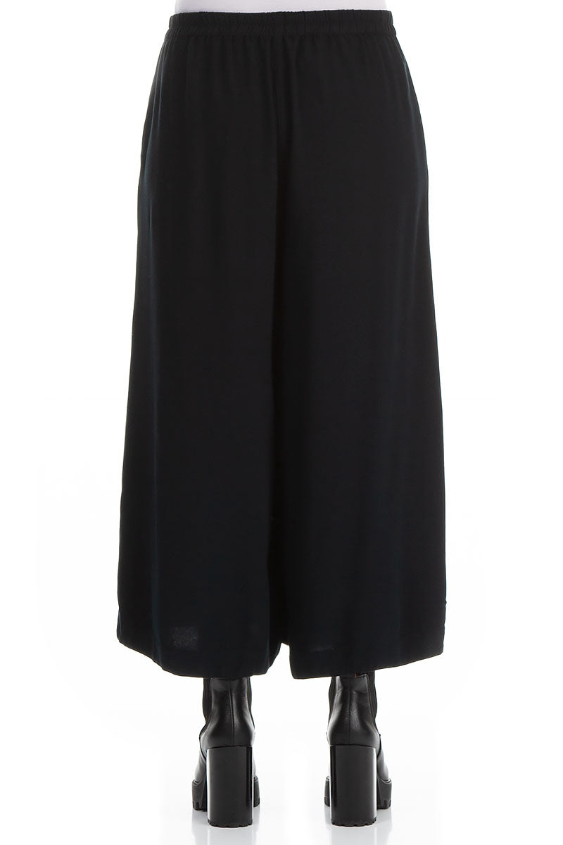 Wide Cropped Dark Navy Viscose Trousers 2