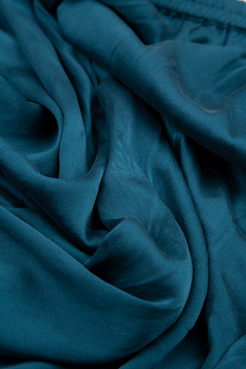 Wide Cropped Peacock Blue Silk Trousers 5