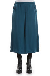 Wide Cropped Peacock Blue Silk Trousers 1