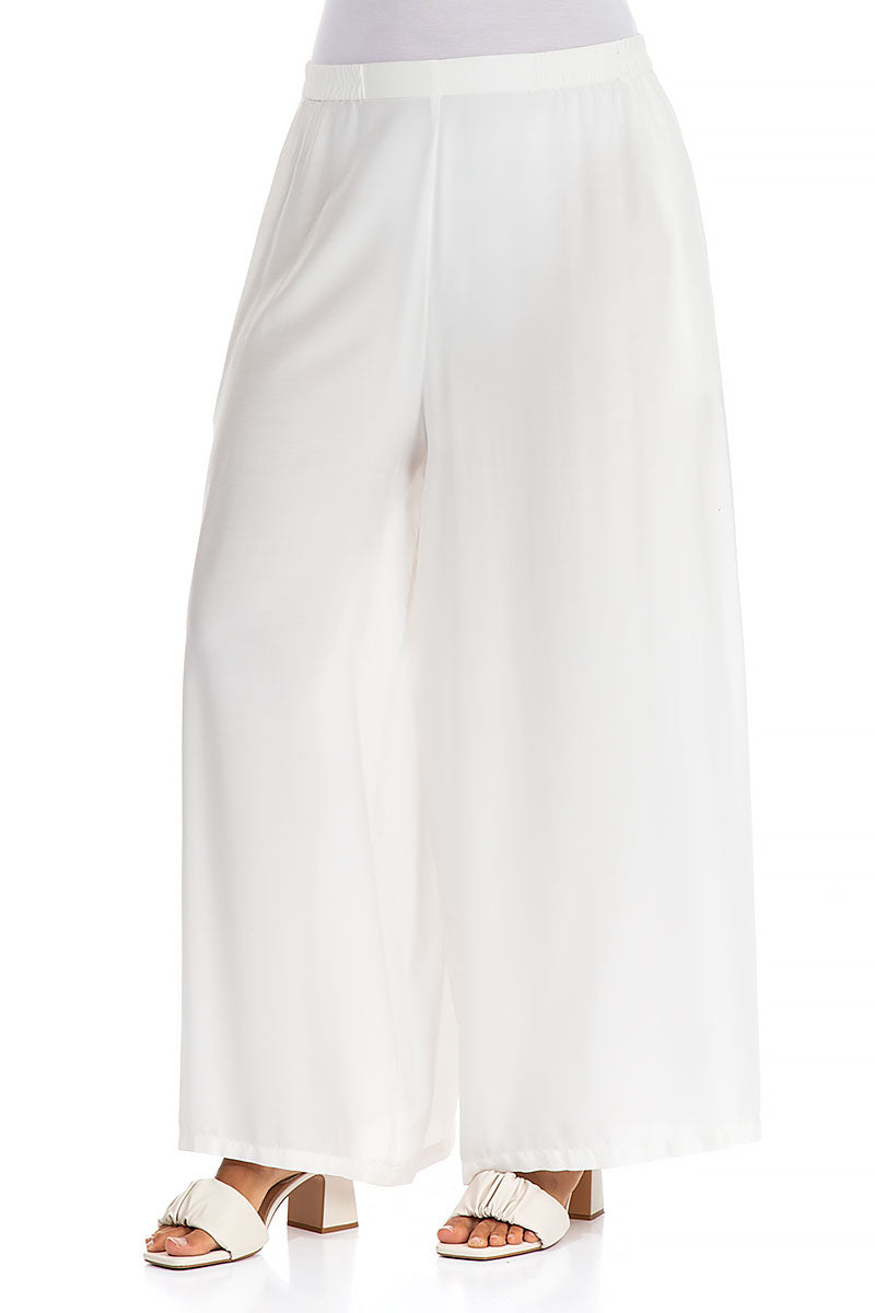 Wide White Silk Bamboo Trousers 3