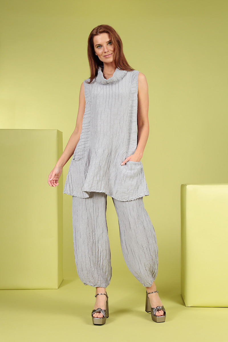 Cowl Neck Crinkled Lilac Grey Silk Tunic 6