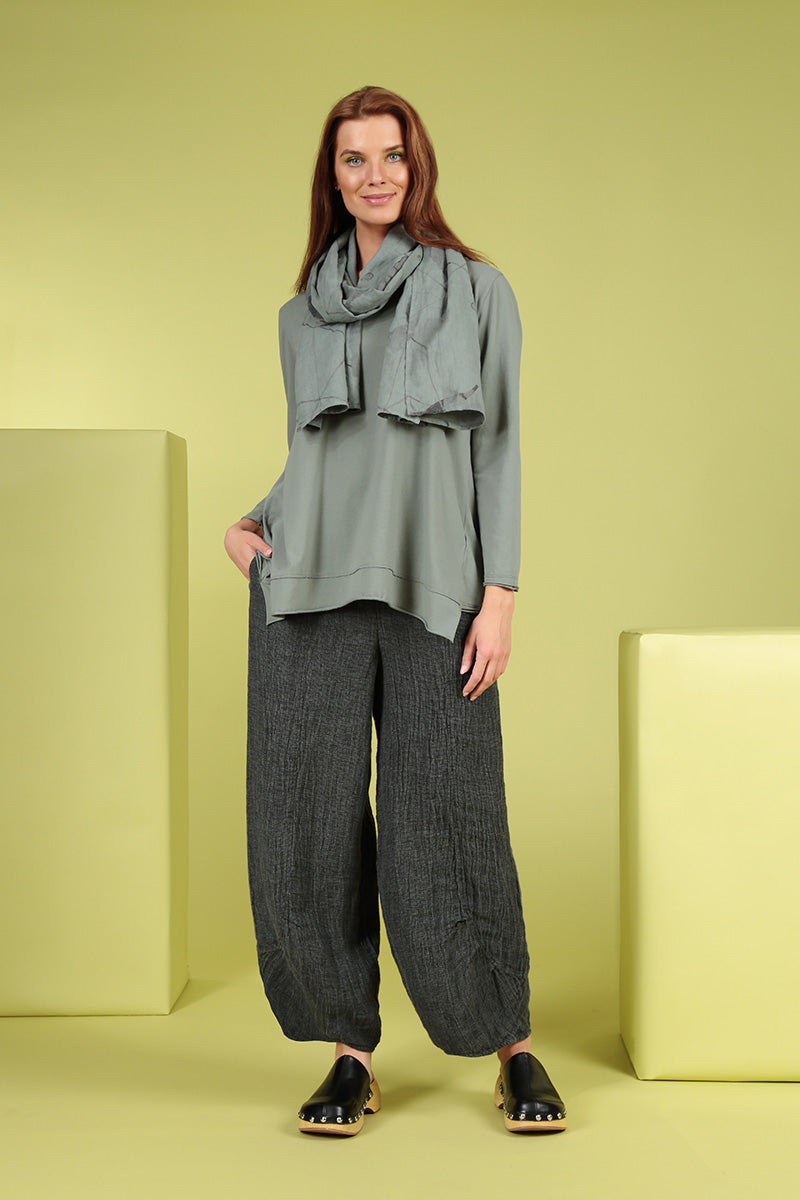 Asymmetric Hem Sage Cotton Blouse 6