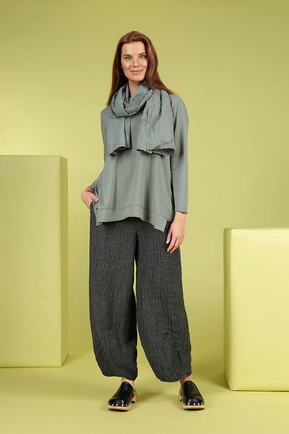 Asymmetric Hem Sage Cotton Blouse 6