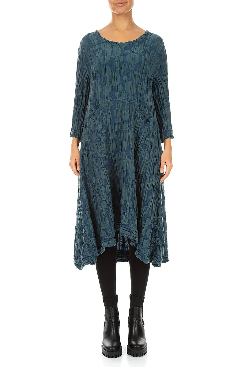 Robe trapèze circulaire en Soie et Lin Turquoise profond