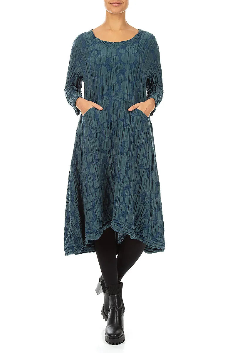 Robe trapèze circulaire en Soie et Lin Turquoise profond