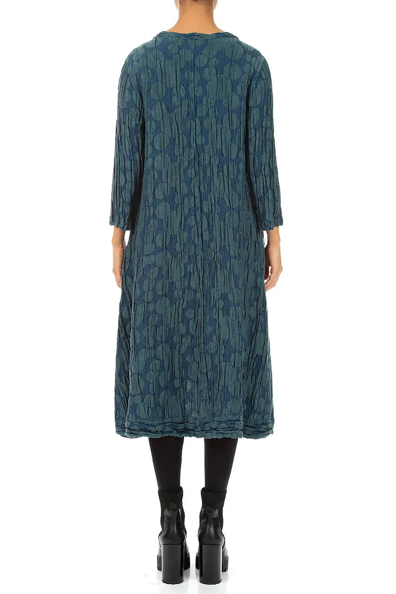 Robe trapèze circulaire en Soie et Lin Turquoise profond