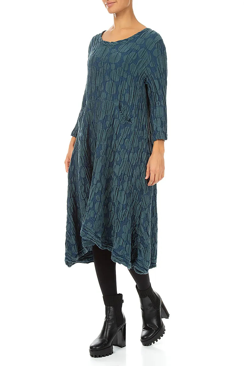 Robe trapèze circulaire en Soie et Lin Turquoise profond