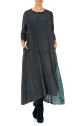 A-Line Peacock Feather Silk Bamboo Maxi Dress 4