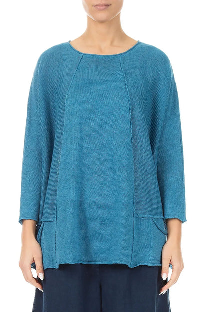 A-Line Two Pockets Denim Linen Jumper