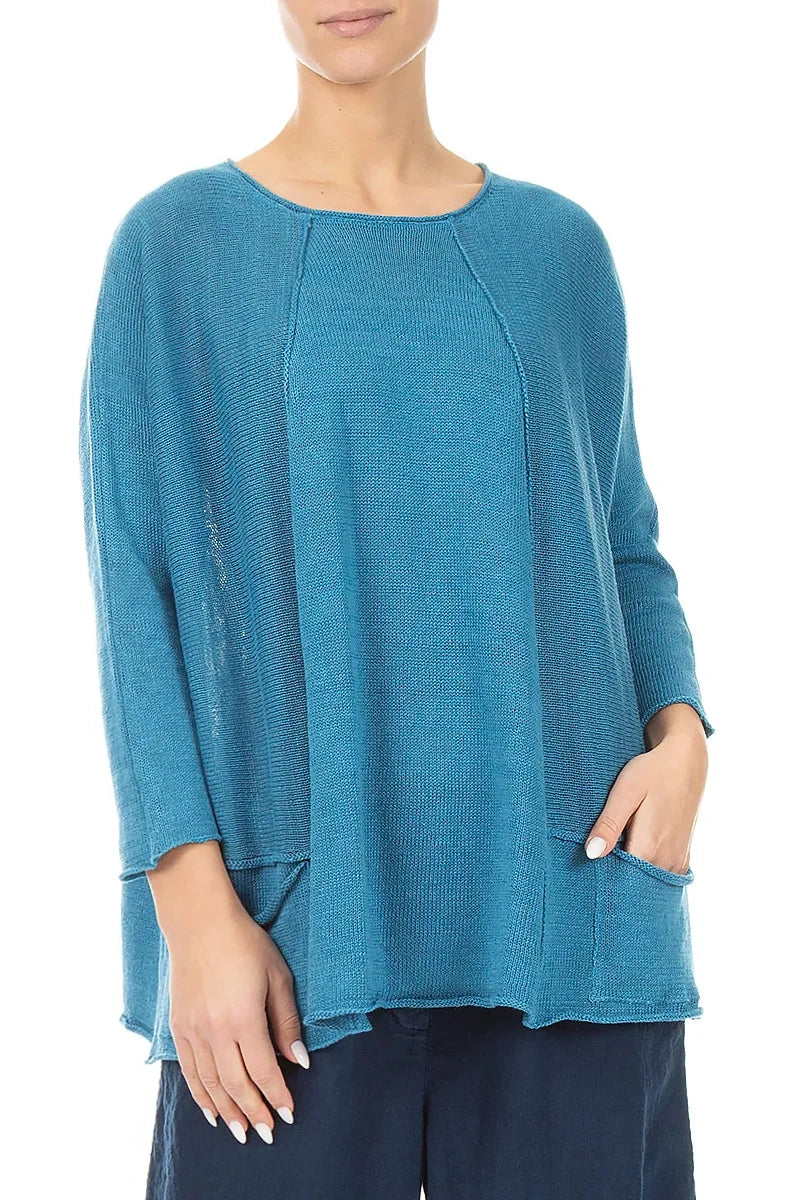 A-Line Two Pockets Denim Linen Jumper