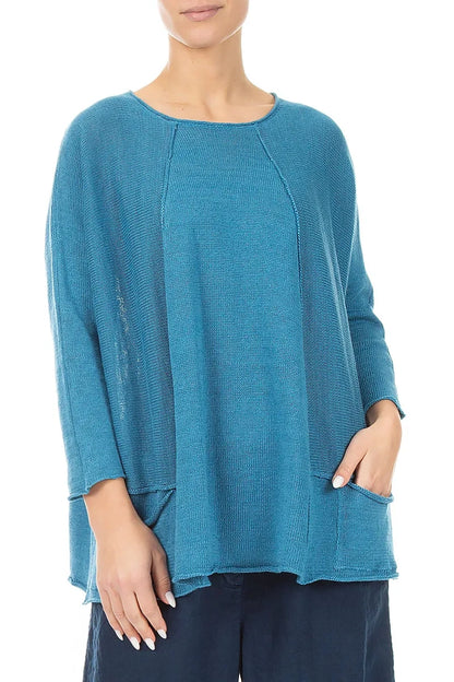 A-Line Two Pockets Denim Linen Jumper