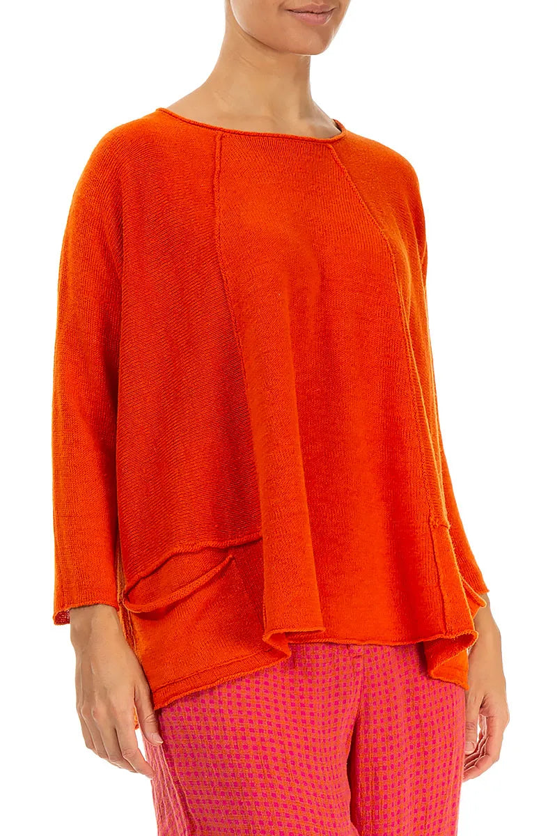 A-Line Two Pockets Flame Orange Linen Jumper 3